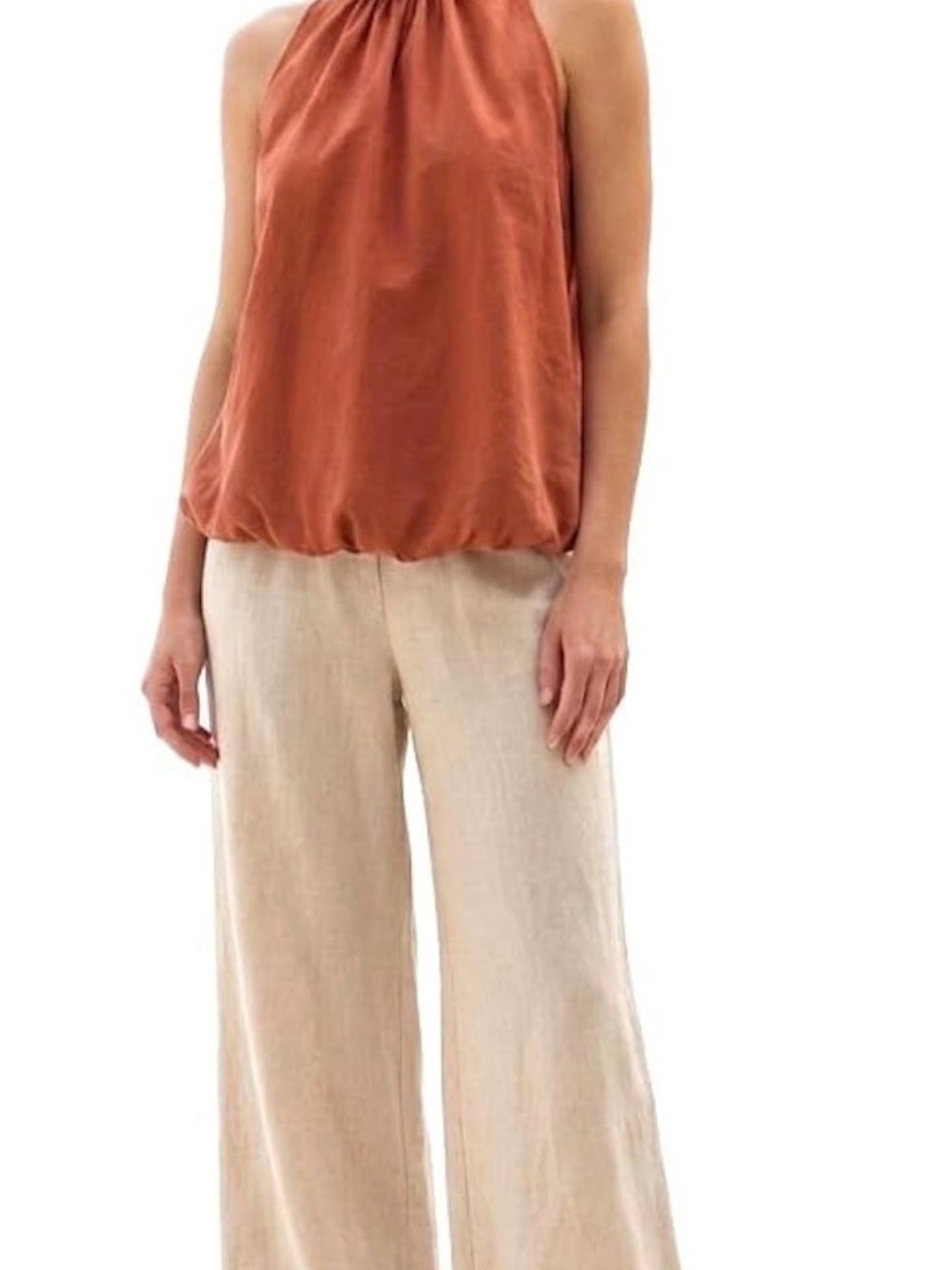 Sleeveless Halter Satin Blouse in Rust